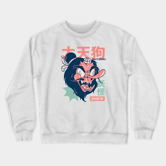 Retro Japanese Daitengu Yokai Illustration | Japanese Folklore Creatures Crewneck Sweatshirt by SLAG_Creative